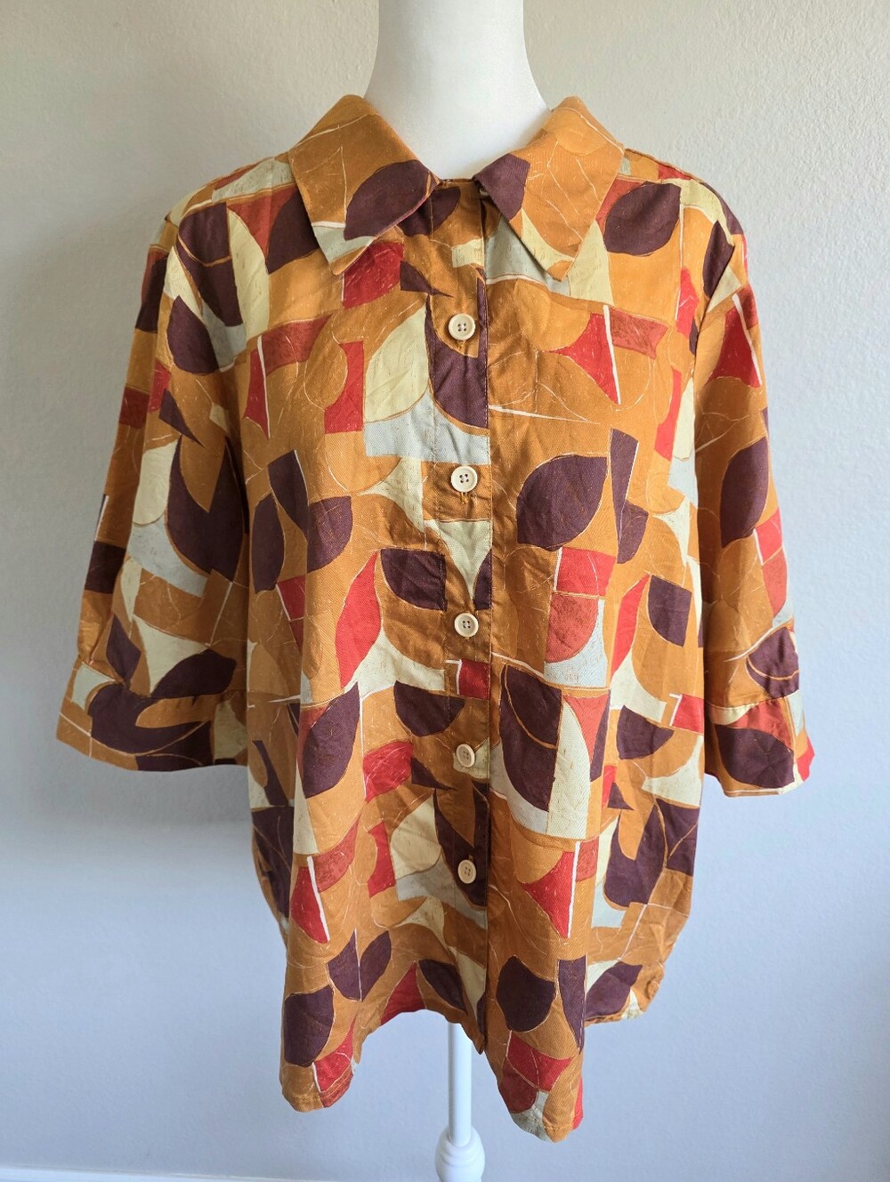 TOAST Women's Size 16 Button Up Shirt Artsy Abstract Print Soft Lyocell UK Mod